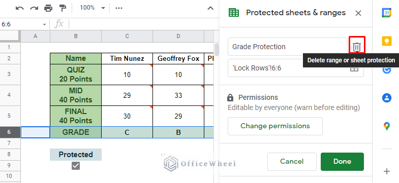 using the remove icon to unlock